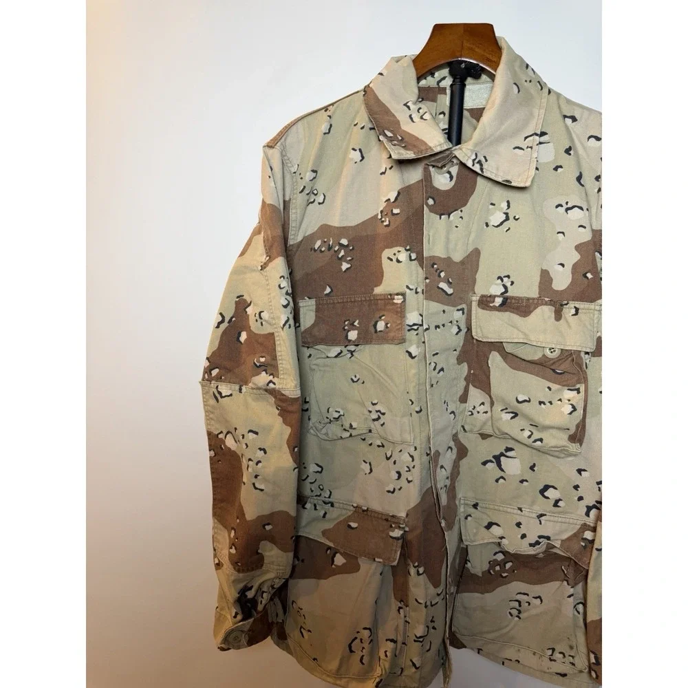 Vintage Military Coat Mens Large Beige Desert Cookie Camo Combat Military 90s